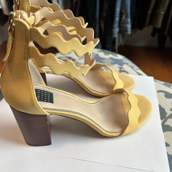 White House Black Market Yellow Scalloped Heels with Ankle Straps - Picture 2 of 3